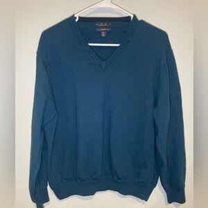 Club Room V-Neck Sweater in Teal Merino Wool
